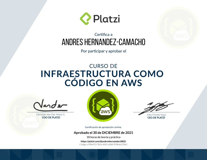 Diploma del Curso de Infraestructura Como Código en AWS