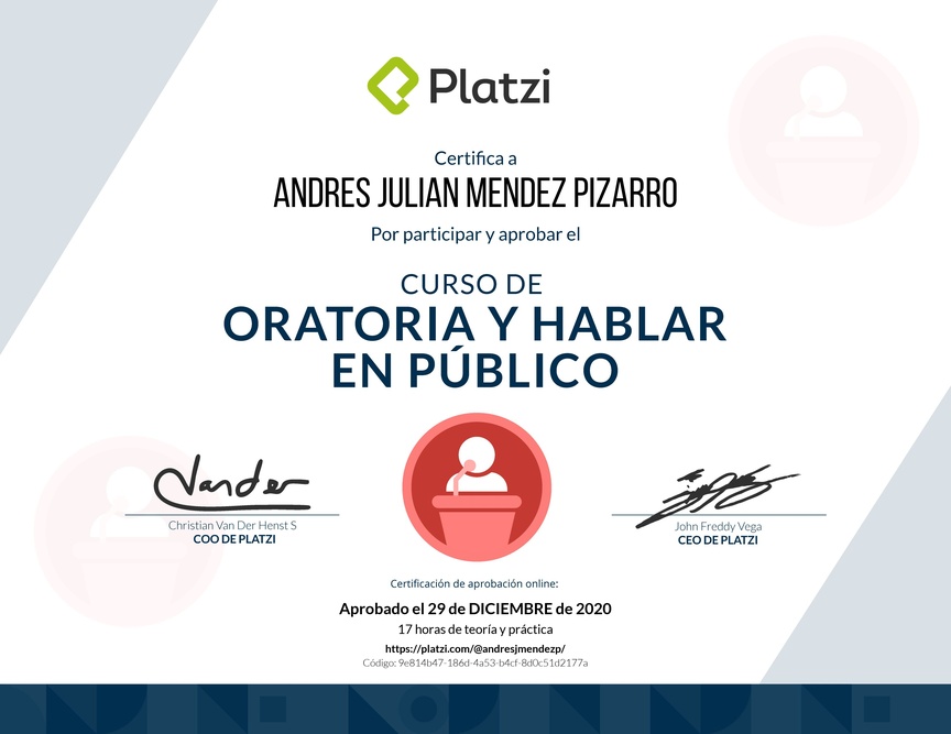 Diploma del Curso de Oratoria para Hablar en Público