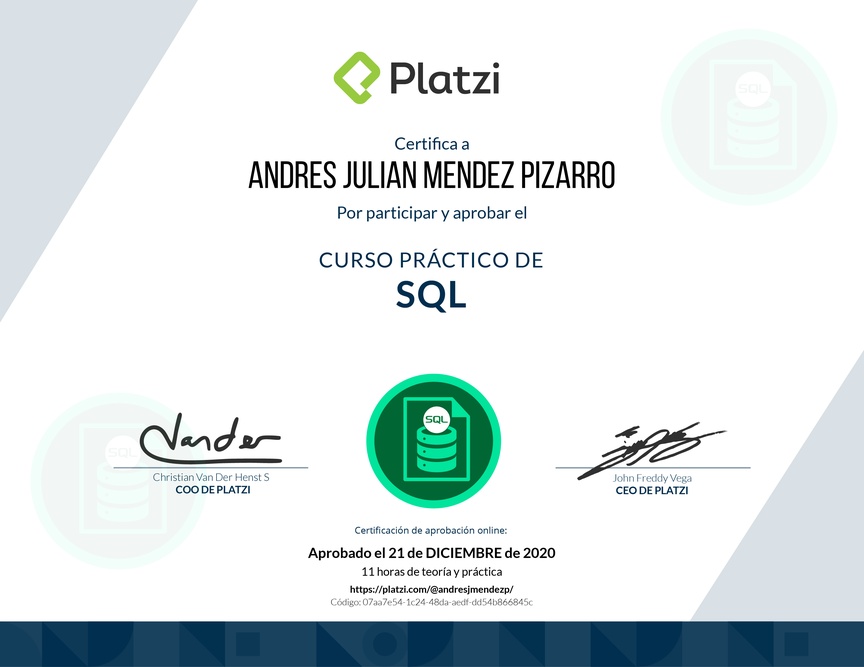 Diploma del Curso Práctico de SQL