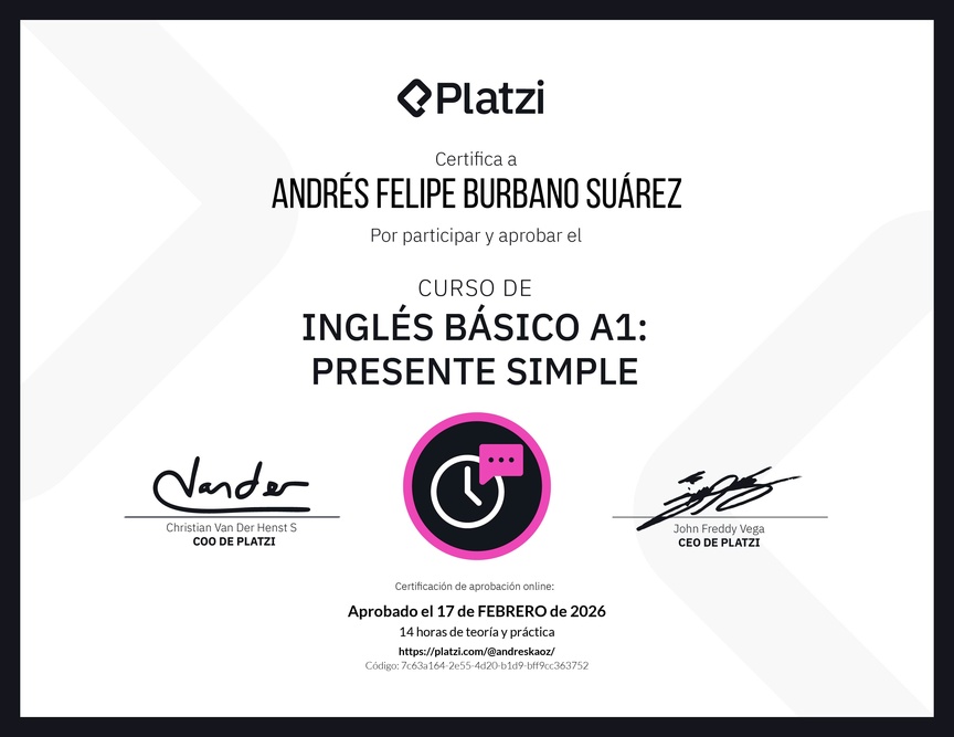 Diploma del Curso de Inglés Básico A1: Presente Simple
