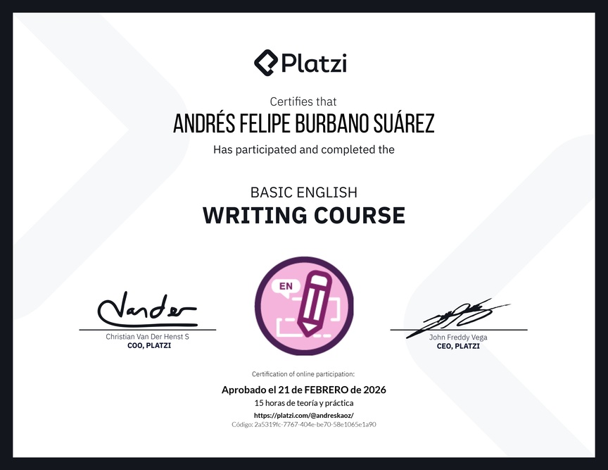 Diploma del Curso Básico de Escritura en Inglés