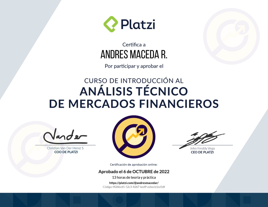 Diploma del Curso de Introducción al Análisis Técnico de Mercados Financieros