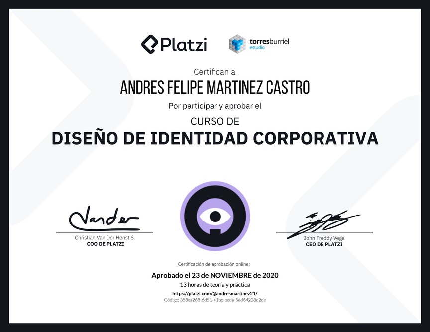 Diploma del Curso de Diseño de Identidad Corporativa