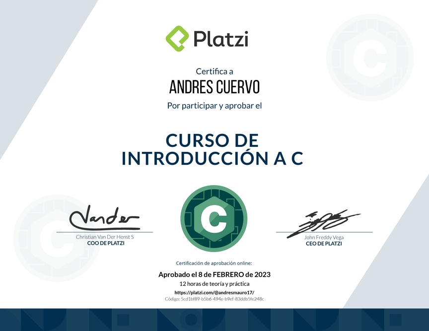 Diploma del Curso de Introducción a C