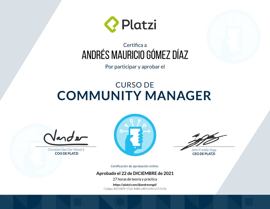 Diploma del Curso de Community Manager (2018)