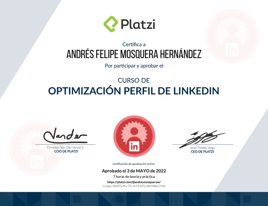 Diploma del Curso de Optimización del Perfil de LinkedIn