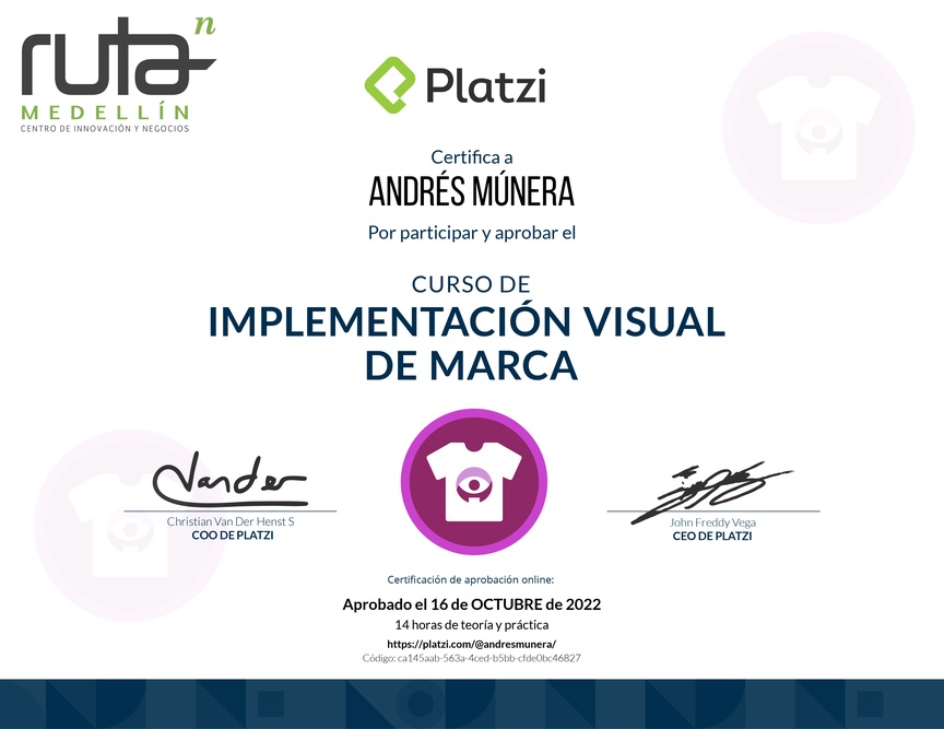Diploma del Curso de Implementación Visual de Marca