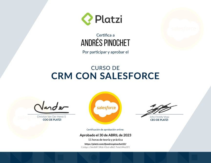 Diploma del Curso de CRM con Salesforce