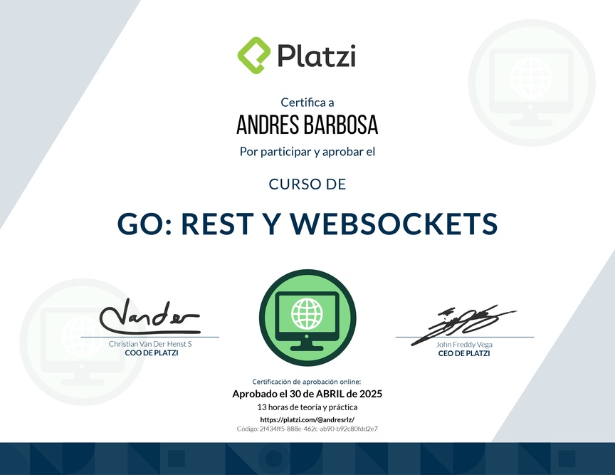 Diploma del Curso de Go Avanzado: REST y WebSockets