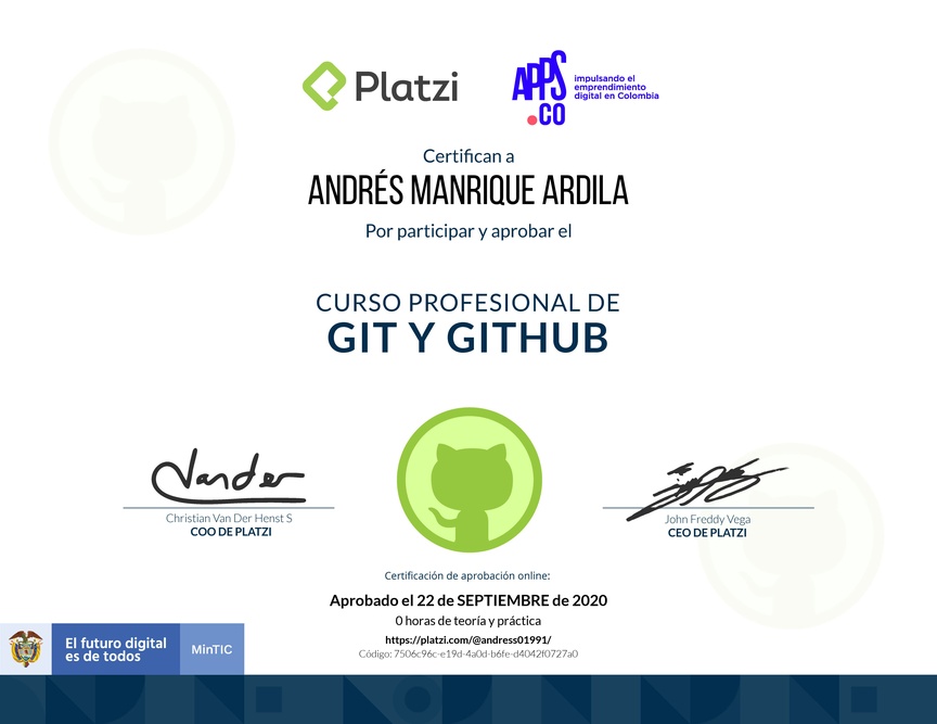 Diploma de [Appsco] Curso profesional de Git y GitHub 2017