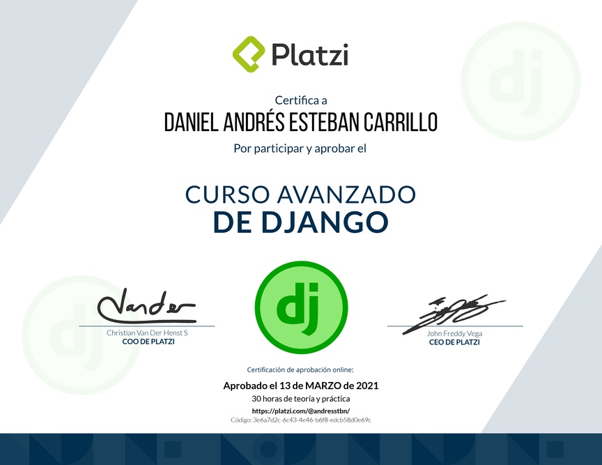 Diploma del Curso Avanzado de Django v2