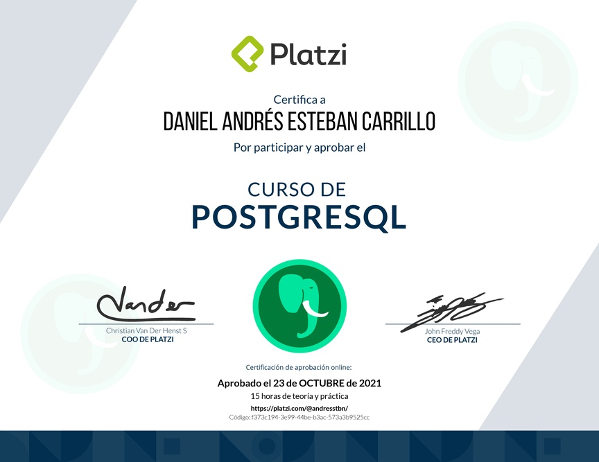 Diploma del Curso de PostgreSQL
