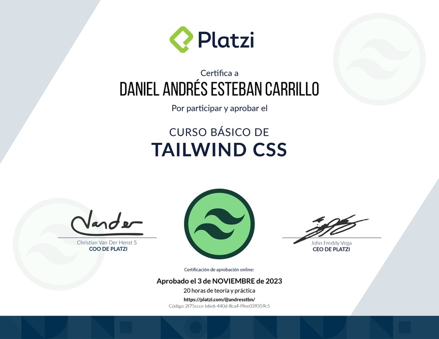Diploma del Curso Básico de Tailwind 2 y 3