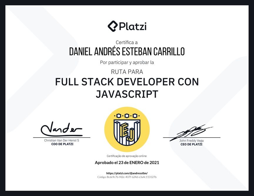 Diploma de la Ruta de Aprendizaje de Full Stack Developer con JavaScript