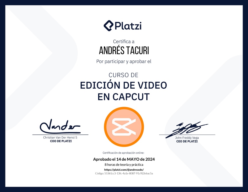 Diploma del Curso de Edición de Video con Capcut