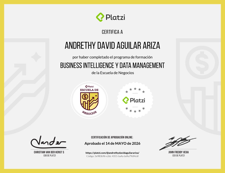 Diploma de la Ruta de Aprendizaje de Business Intelligence y Data Management