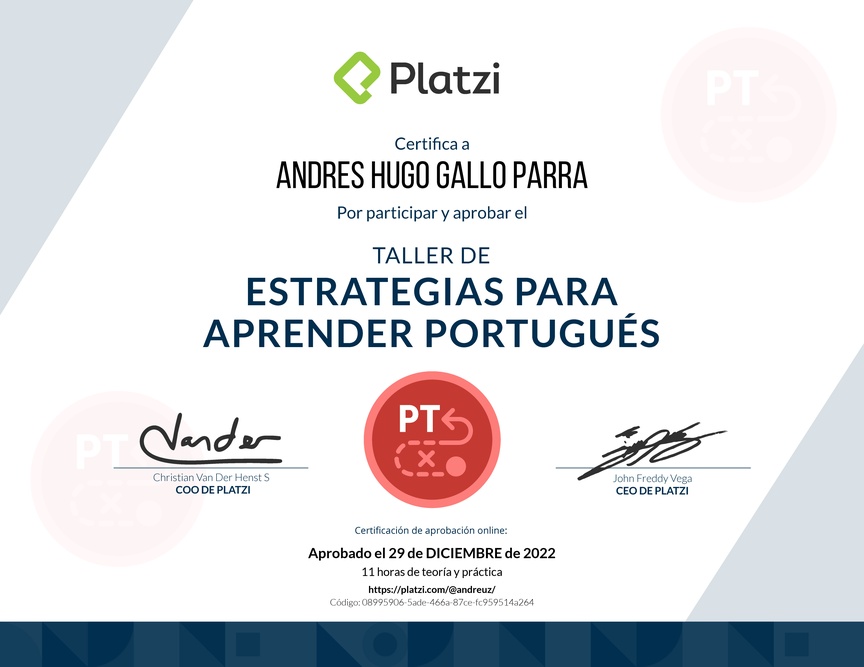 Diploma de Audiotaller de Estrategias para Aprender Portugués