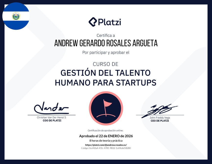 Diploma del Curso de Gestión del Talento Humano para Startups