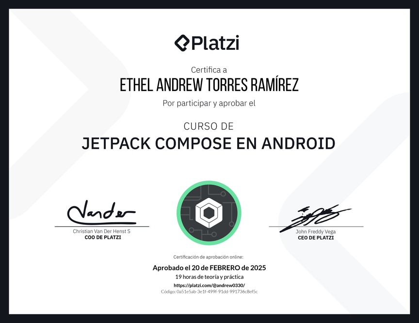 Diploma del Curso de Jetpack Compose en Android