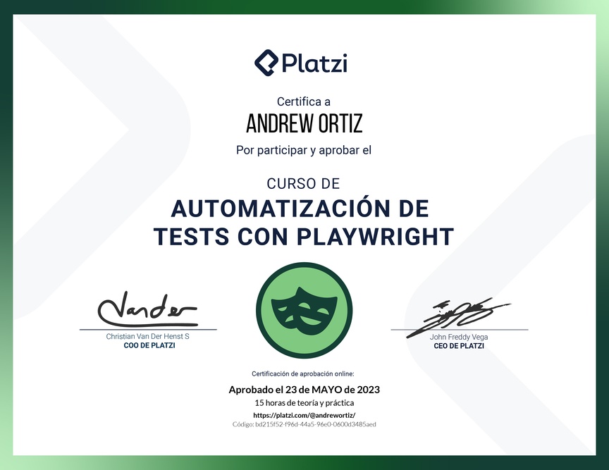 Diploma del Curso de Automatización de Test con Playwright