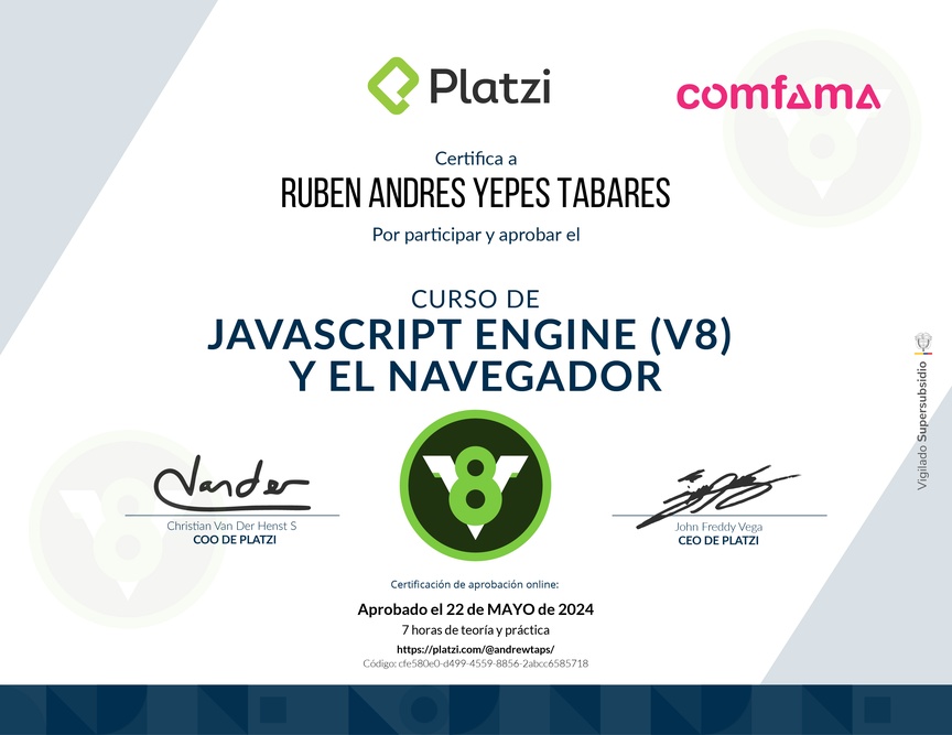 Diploma del Curso de JavaScript Engine (V8) y el Navegador