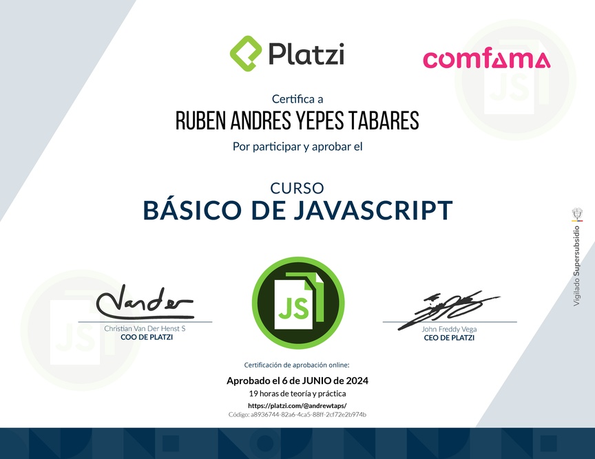 Diploma del Curso Básico de JavaScript