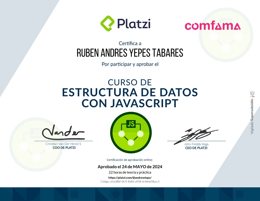 Diploma del Curso de Estructuras de Datos con JavaScript