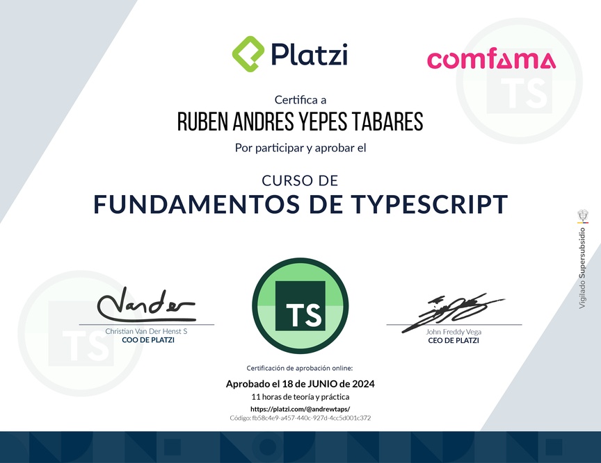 Diploma del Curso de TypeScript