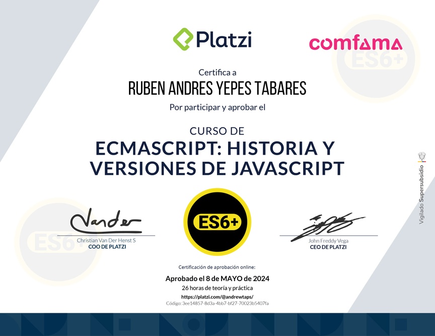 Diploma del Curso de ECMAScript: Historia y Versiones de JavaScript