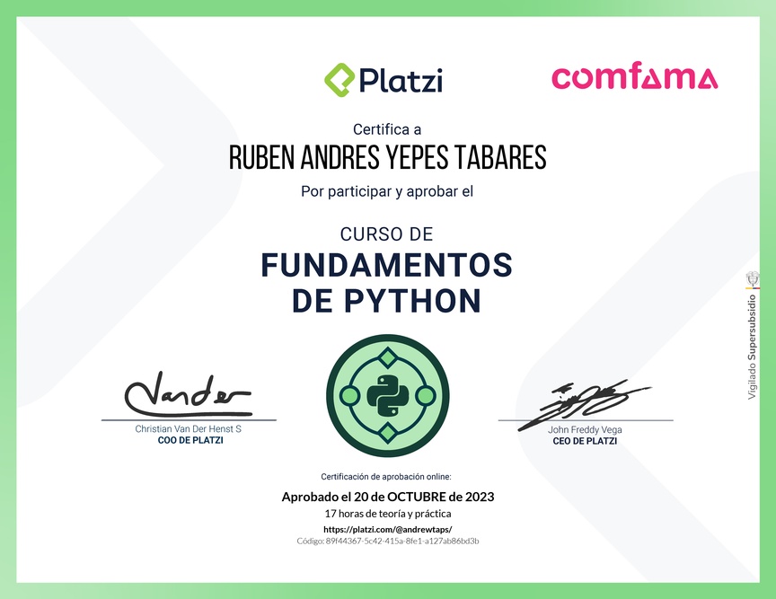 Diploma del Curso de Fundamentos de Python