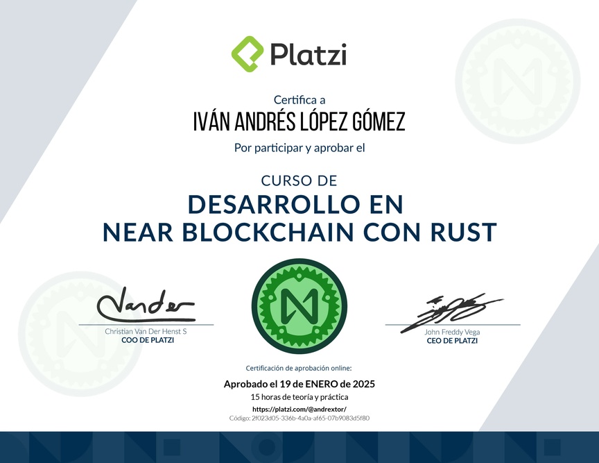 Diploma del Curso de Desarrollo en NEAR Blockchain con Rust