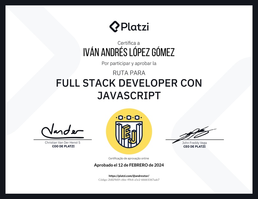 Diploma de la Ruta de Aprendizaje de Full Stack Developer con JavaScript