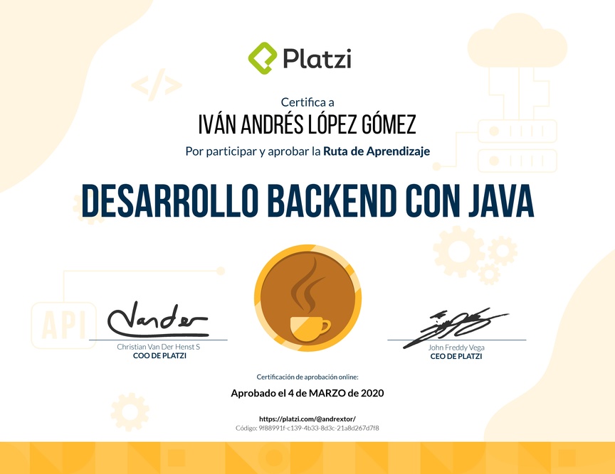 Diploma de la Ruta de Aprendizaje de Desarrollo Backend con Java