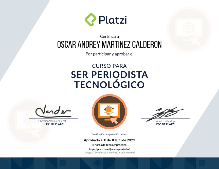 Diploma de Audiocurso para ser Periodista Tecnológico