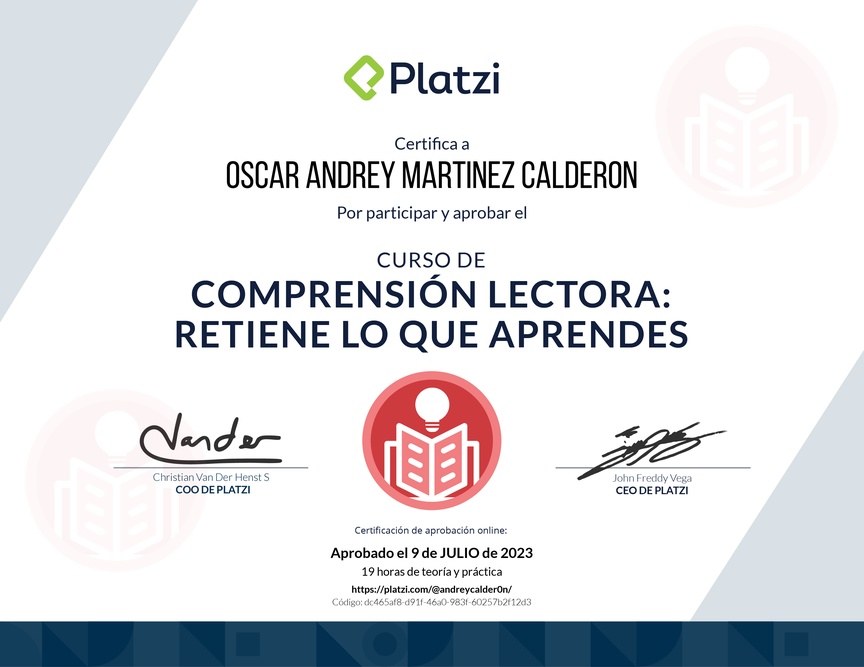 Diploma del Curso de Comprensión Lectora: Retén lo que Aprendes