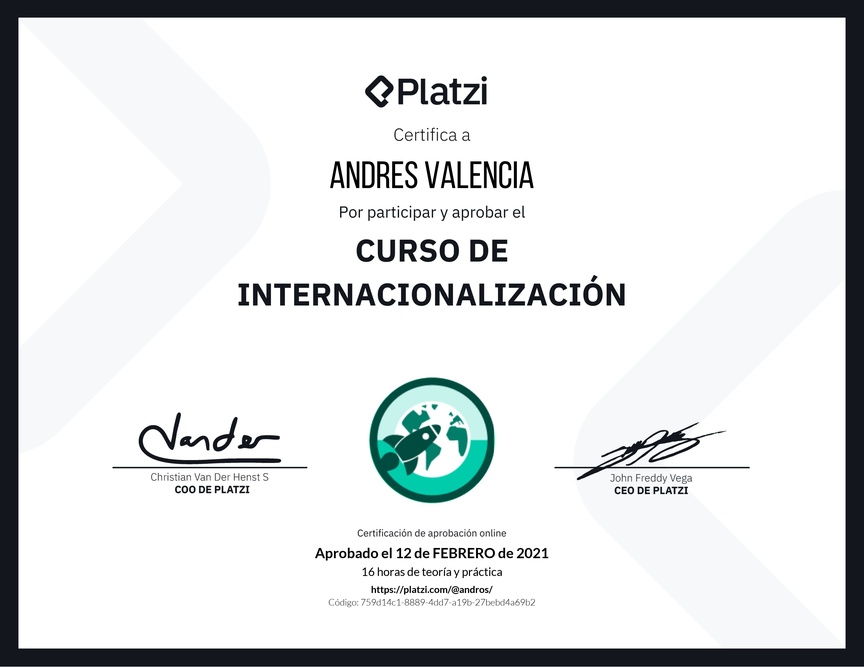 Diploma del Curso de Internacionalización
