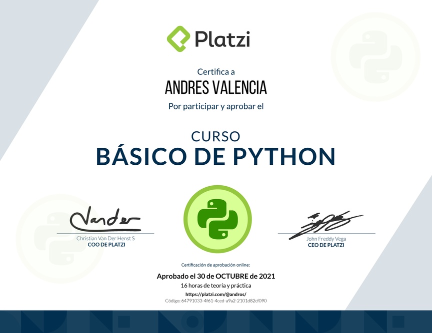 Diploma del Curso Básico de Python