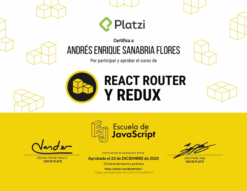 Diploma del Curso de React Router 5 y Redux