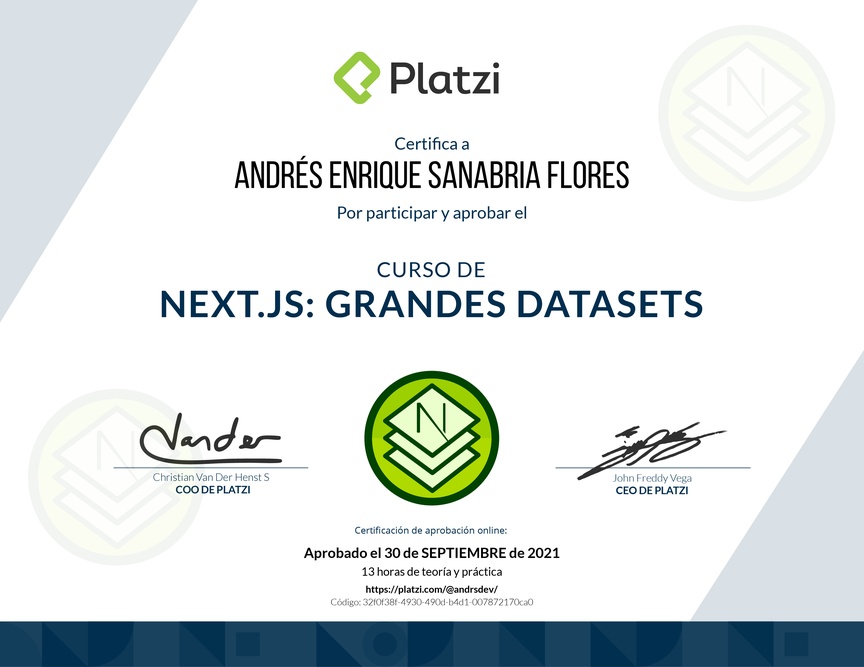 Diploma del Curso de Next.js: Optimización y Manejo de Grandes Datasets