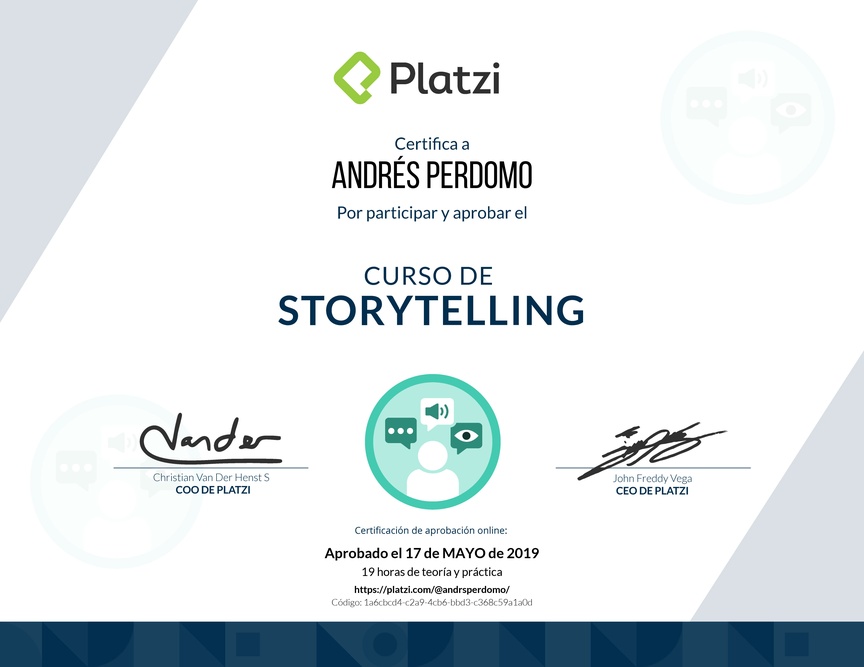 Diploma del Curso Básico de Storytelling