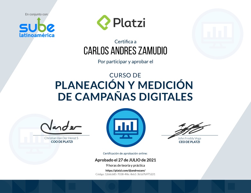 Diploma del Curso de Planeación y Medición de Campañas Digitales