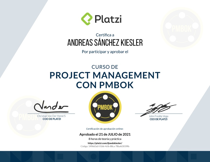Diploma del Curso de Project Management con PMBOK