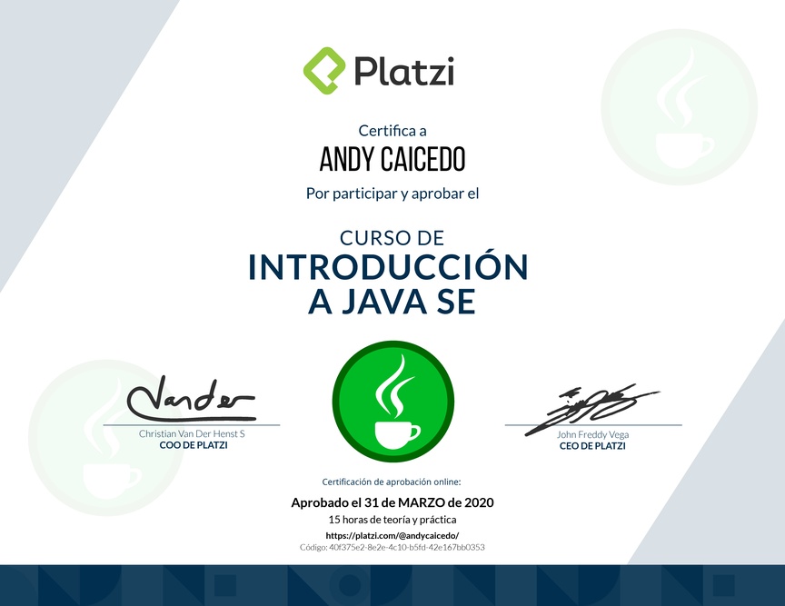 Diploma del Curso de Introducción a Java