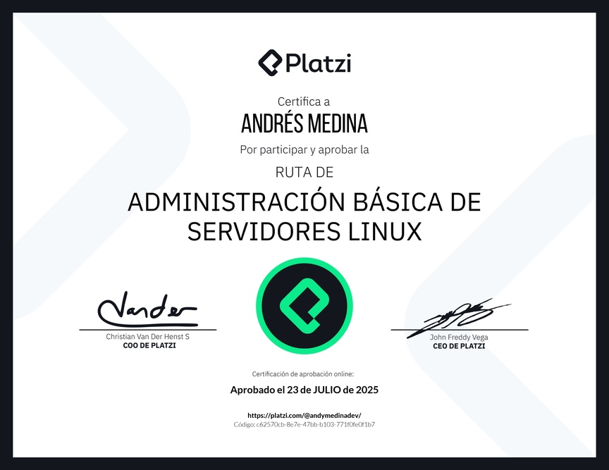Diploma de la Ruta de Aprendizaje de Administración Básica de Servidores Linux