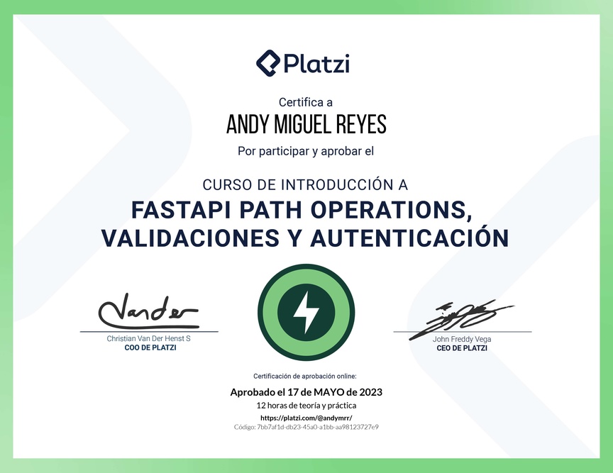 Diploma del Curso de FastAPI: Introducción, Operaciones, Validaciones y Autenticación