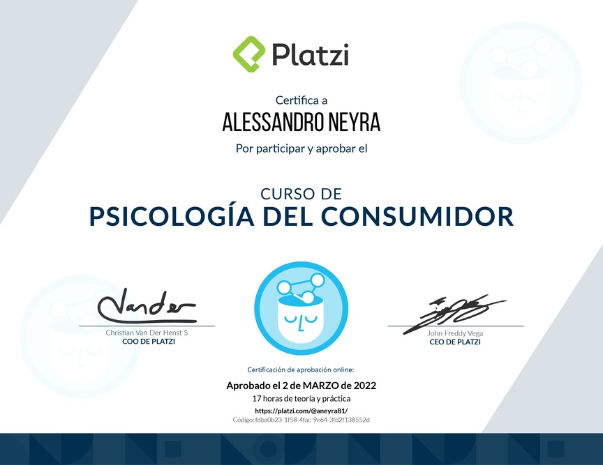 Diploma del Curso de Psicología del Consumidor
