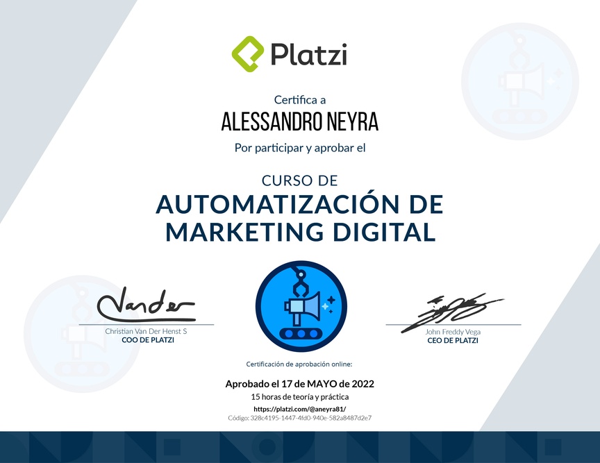 Diploma del Curso de Automatización de Marketing Digital