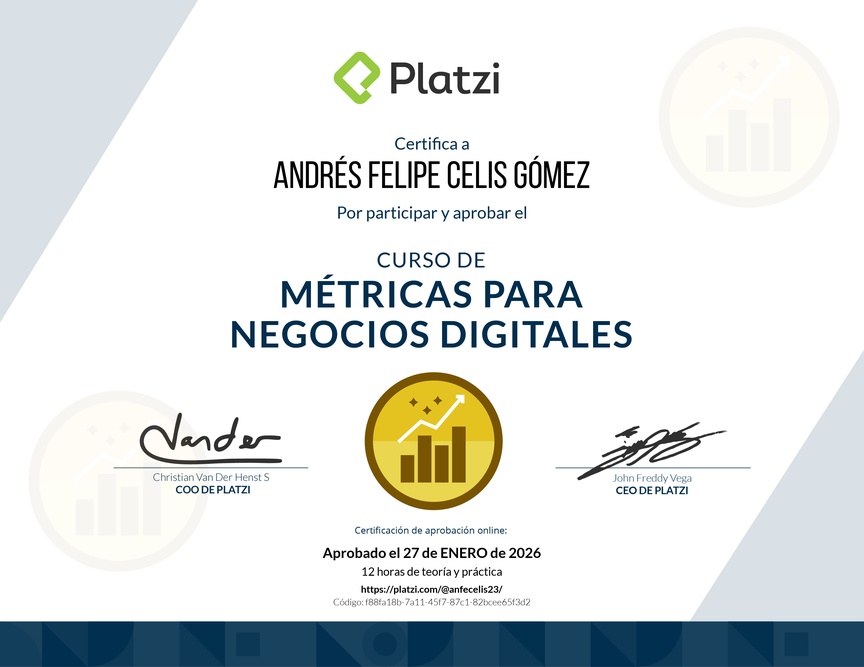 Diploma del Curso de Métricas para Medir el Crecimiento de tu Negocio Digital