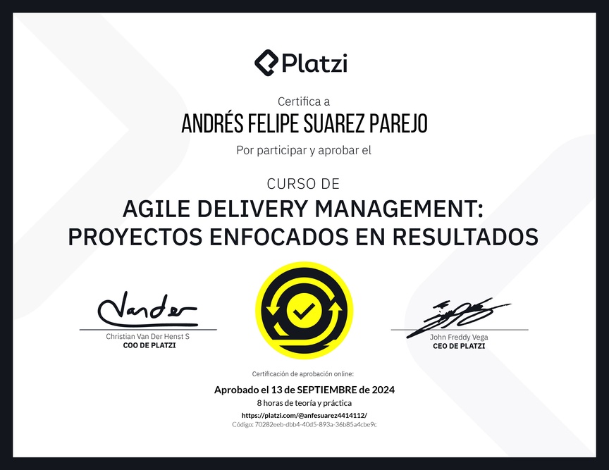 Diploma del Curso de Agile Delivery Management: Proyectos Enfocados en Resultados