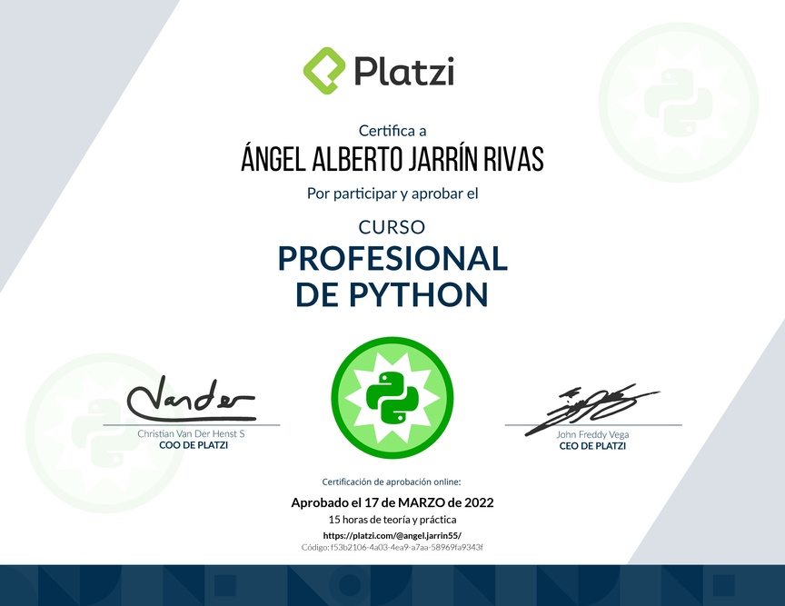 Diploma del Curso Profesional de Python